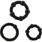 Schwarzer silikon penisring mit gleichmäßig verteilten kugelperlen von seven creations set aus drei ringe