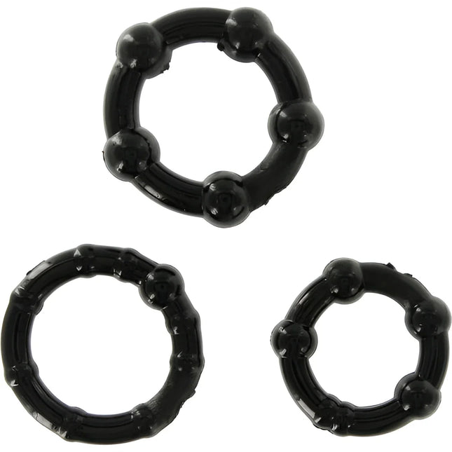 Schwarzer silikon penisring mit gleichmäßig verteilten kugelperlen von seven creations set aus drei ringe
