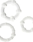 Set aus drei weißen glänzenden plastikringen mit abgerundeten erhebungen von seven creations