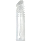 Klare, transparente latexkondom mit strukturierter, gerippter oberfläche und abgerundetem spitzen für silikon-penisverlaengerung von seven creations