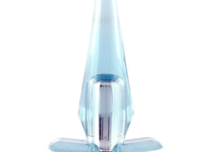Klarer blauer kunststoff analplug mit schwarzer basis und silberner metallkomponente von seven creations superkompakter analplug-vibrator