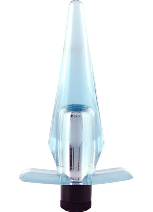 Klarer blauer kunststoff analplug mit schwarzer basis und silberner metallkomponente von seven creations superkompakter analplug-vibrator