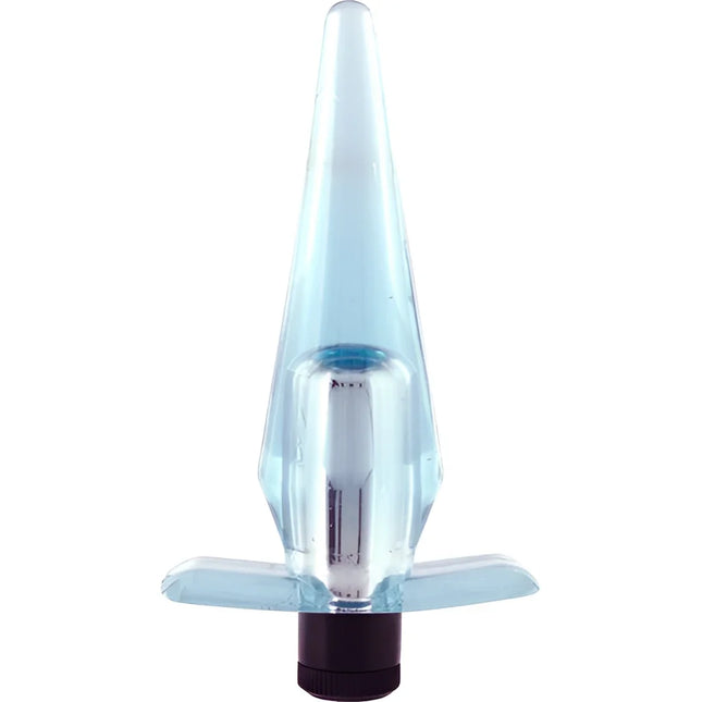 Klarer blauer kunststoff analplug mit schwarzer basis und silberner metallkomponente von seven creations superkompakter analplug-vibrator