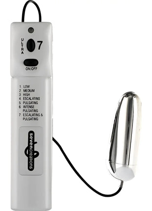 Silbernes metallisches fernbedienbares vibrator ei von seven creations mit sieben intensitätsstufen und schlankem zylindrischem design