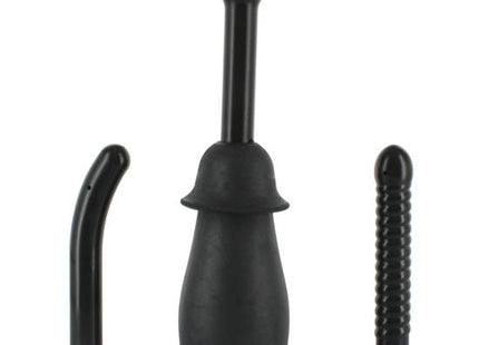 Schwarzes anal-duschset aus gummi mit drei austauschbaren aufsätzen von seven creations für unisex reinigung