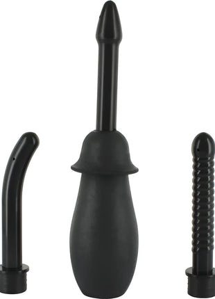 Schwarzes anal-duschset aus gummi mit drei austauschbaren aufsätzen von seven creations für unisex reinigung