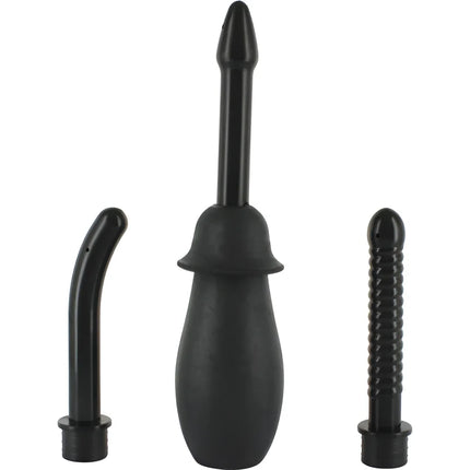 Schwarzes anal-duschset aus gummi mit drei austauschbaren aufsätzen von seven creations für unisex reinigung