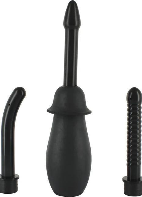 Schwarzes anal-duschset aus gummi mit drei austauschbaren aufsätzen von seven creations für unisex reinigung