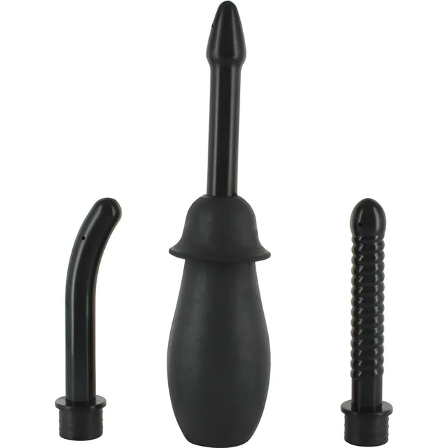 Schwarzes anal-duschset aus gummi mit drei austauschbaren aufsätzen von seven creations für unisex reinigung