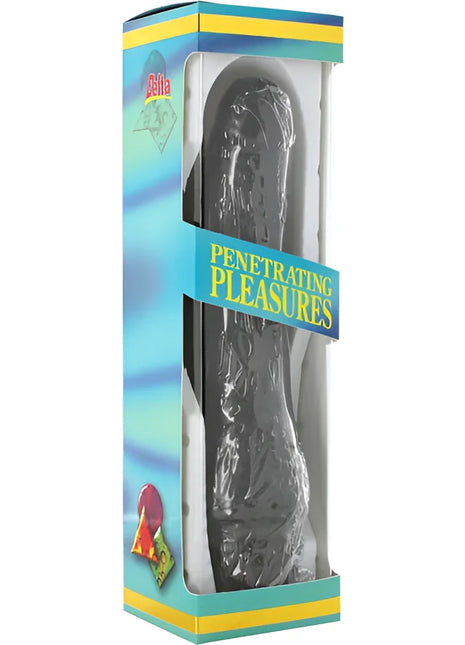 Dunkle glänzende schokoladenfigur in menschlicher form verpackt in klarem plastik der seven creations vinyl p-form vibrator schwarz penis 20 cm