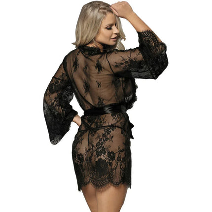 Sexy Peignoir-Set mit Blütenspitze in Schwarz - Peignoir