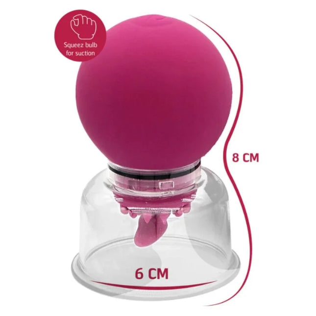 Pink silikon-saugpumpe mit klarem glasboden und drückbarem ballon für die brustwarzen- und klitorispumpe she.e.o