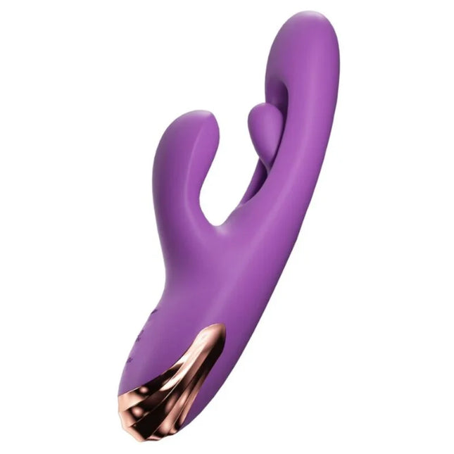 Lila silikon hasen-g-punkt-vibrator she.e.o mit digitaler bewegung und roségold metallic basis