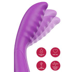 Lila g-punkt-vibrator von she.e.o aus lila silikon mit gebogenem, segmentiertem design und drei gerippten prongs für g-spot tapping
