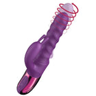 Lila hasen-wirl-vibrator von she.e.o in silikon mit metallic pinker basis und bewegungslinien als swirl purple vibrator