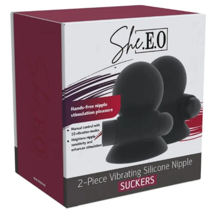 Schwarze silicone nippelsauger mit vibration verschiedene modi usb aufladbar im 2er-set von she.e.o