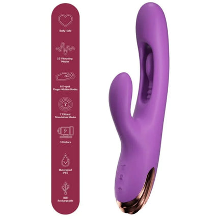 Lila silicone rabbit-vibrator she.e.o mit finger motion und goldfarbener basis für fingerähnliche g-punkt-bewegungen