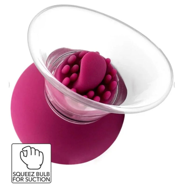 Magenta silikon rotierende pumpe für brustwarzen und klitoris mit klarem glasbehälter und herzförmigem einsatz