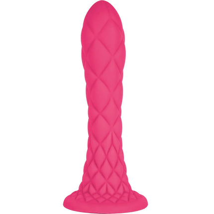 Vibrant pink silikon dildo mit diamantmuster struktur aus thermoreaktivem silikon 18,5 cm lang