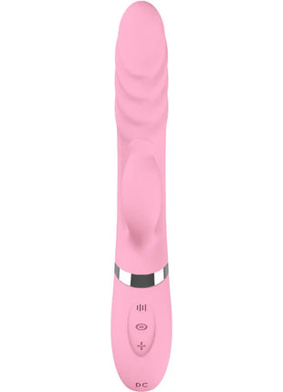 Pink silikon vibrator mit silbernem band und steuerknöpfen für sinnliche stimulation und vibration fuchsia