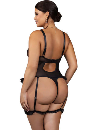 Sinnlicher Body mit Spitze & Strumpfbändern - Schwarz - Bodys