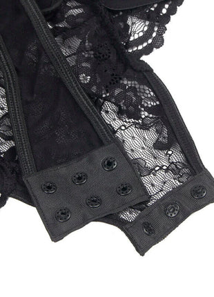 Sinnlicher Body mit Spitze & Strumpfbändern - Schwarz - Bodys