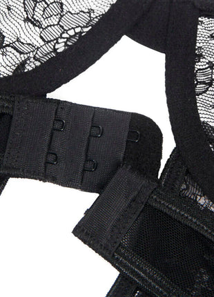 Sinnlicher Body mit Spitze & Strumpfbändern - Schwarz - Bodys