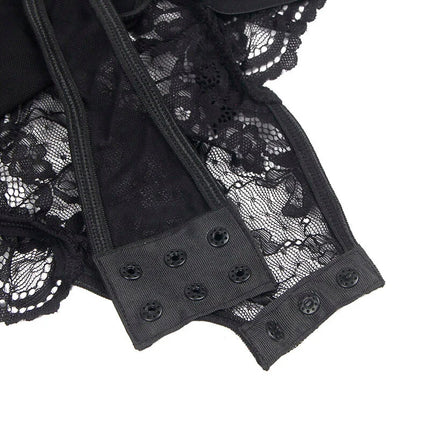 Sinnlicher Body mit Spitze & Strumpfbändern - Schwarz - Bodys