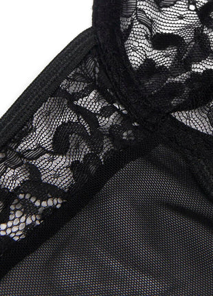 Sinnlicher Body mit Spitze & Strumpfbändern - Schwarz - Bodys
