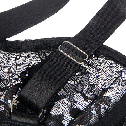 Sinnlicher Body mit Spitze & Strumpfbändern - Schwarz - Bodys