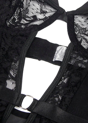 Sinnlicher Body mit Spitze & Strumpfbändern - Schwarz - Bodys