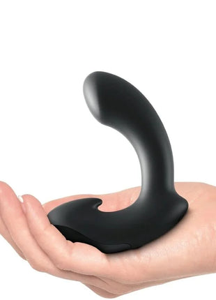 Schwarzer silikon p-punkt-prostatamassager von sir richards mit gebogenem griff und ergonomischer basis