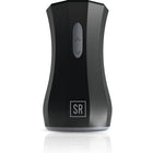 Schwarzes, schlankes und gebogenes sir richards twin turbo stroker aus silikon mit silbernen steuerknöpfen und glänzendem finish