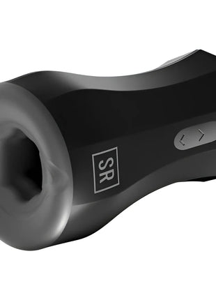 Schwarzer sir richards twin turbo stroker aus silikon mit matter oberfläche und strukturiertem griff