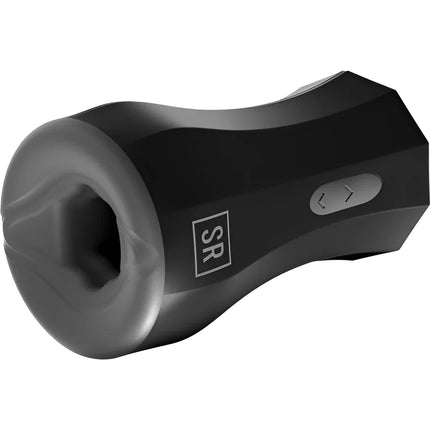 Schwarzer sir richards twin turbo stroker aus silikon mit matter oberfläche und strukturiertem griff