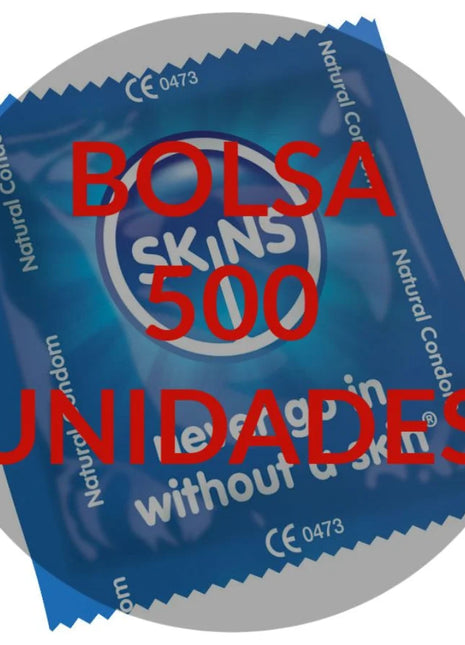 Blaues skins kondom naturbeutel mit 500 einheiten und glänzendem finish weiße schrift