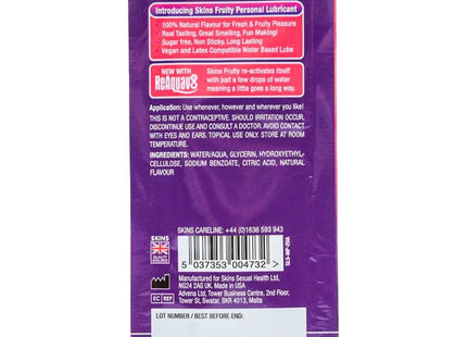 Lila plastikverpackung für skins fruchtiges wasserbasiertes gleitmittel mango und passionsfrucht einzeldosierung 5 ml