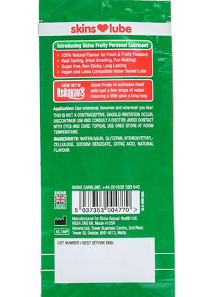 Grüne plastikverpackung für skins fruchtiges wasserbasis-glätter wassermelone einzeldosierung 5 ml rückseite