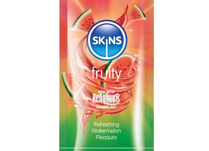 Watersmelon duft wasserbasierter gleitgel einzeldosis 5 ml im pink grünen foliepaket von skins