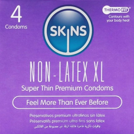 Lila verpackung von skins latexfreie kondome xl superdünn aus premium material 4er-packung