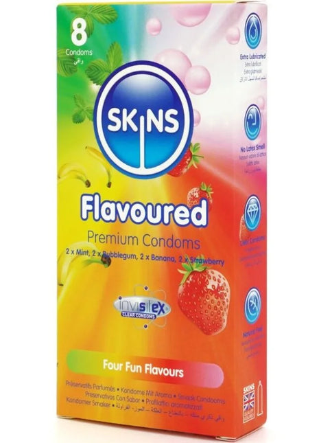 SKINS - PREMIUM-KONDOME MIT VERSCHIEDENEN GESCHMACKSRICHTUNGEN 8ER-PACK