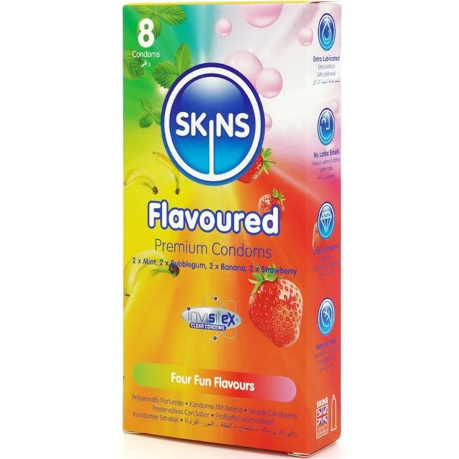 SKINS - PREMIUM-KONDOME MIT VERSCHIEDENEN GESCHMACKSRICHTUNGEN 8ER-PACK