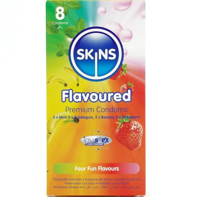 SKINS - PREMIUM-KONDOME MIT VERSCHIEDENEN GESCHMACKSRICHTUNGEN 8ER-PACK
