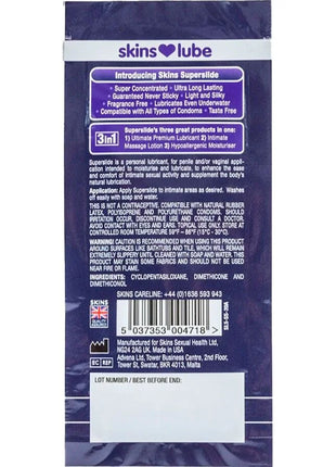 SKINS – SUPERSLIDE Silikonbasiertes Gleitmittel Einzeldosis 5 ml