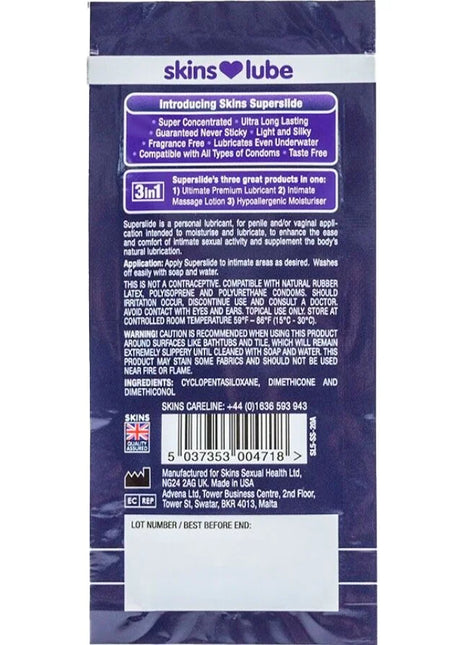 SKINS – SUPERSLIDE Silikonbasiertes Gleitmittel Einzeldosis 5 ml