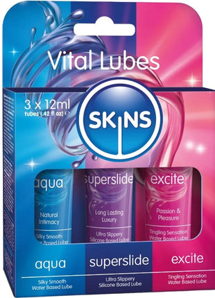 SKINS – VITAL LUBES KIT AQUA SUPERSLIDE & EXCITE GLEITMITTEL 3 x 12 ML