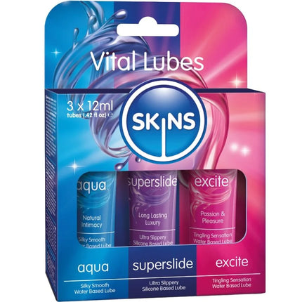 SKINS – VITAL LUBES KIT AQUA SUPERSLIDE & EXCITE GLEITMITTEL 3 x 12 ML