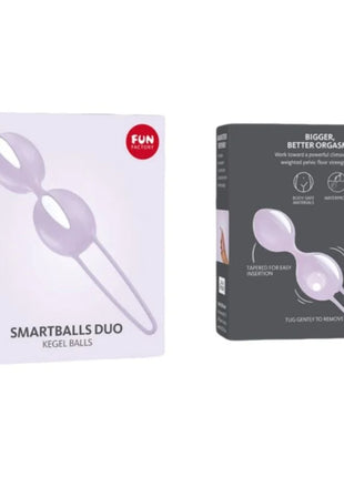 Lavendelfarbene silikon-smartballs duo kegel bälle in moderner weiß pastell lila verpackung