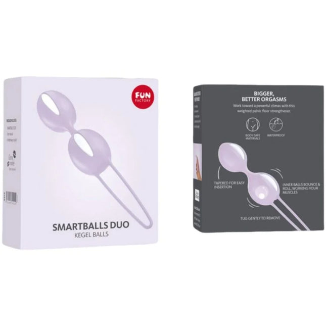 Lavendelfarbene silikon-smartballs duo kegel bälle in moderner weiß pastell lila verpackung