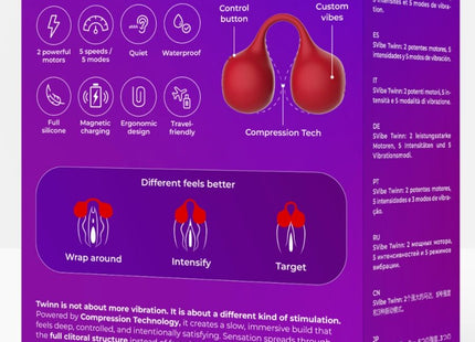 Roter silikon-snail vibe twinn cherry finger vibrator mit zwei gerundeten vibrierenden köpfen und verbindungsband